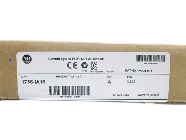 ALLEN BRADLEY 1756-IA16 SER. A F/W 3.003 DATE: 2014 NSFS