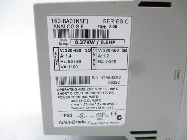 ALLEN BRADLEY 160-BA01NSF1 SER. C F/W 7.06 380-460V 1.4A NSMP