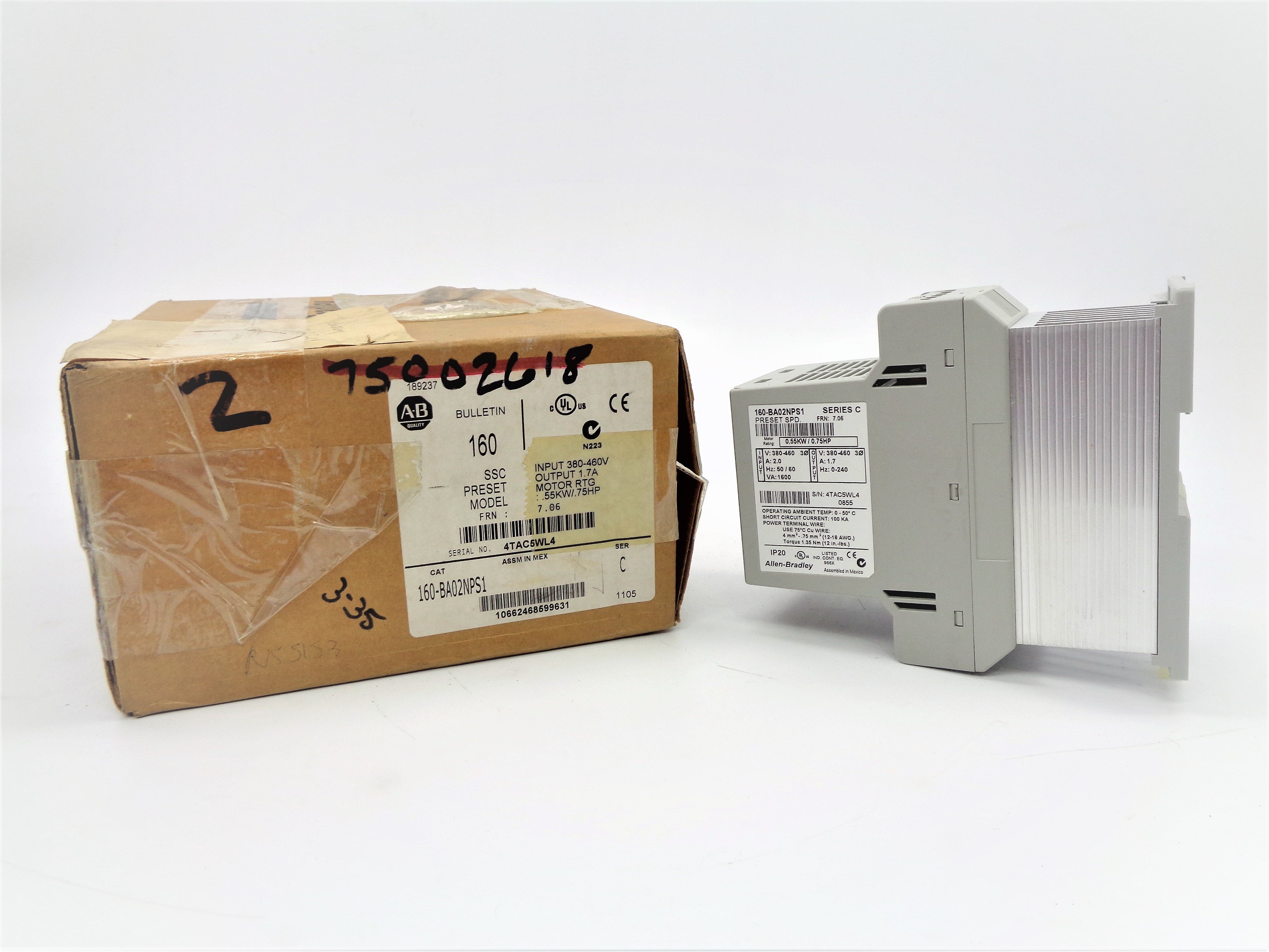 ALLEN BRADLEY 160-BA02NPS1 SER. C F/W 7.06 380-460V 2.0A (BR/WH) NSMP