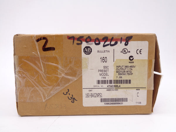 ALLEN BRADLEY 160-BA02NPS1 SER. C F/W 7.06 380-460V 2.0A (BR/WH) NSMP