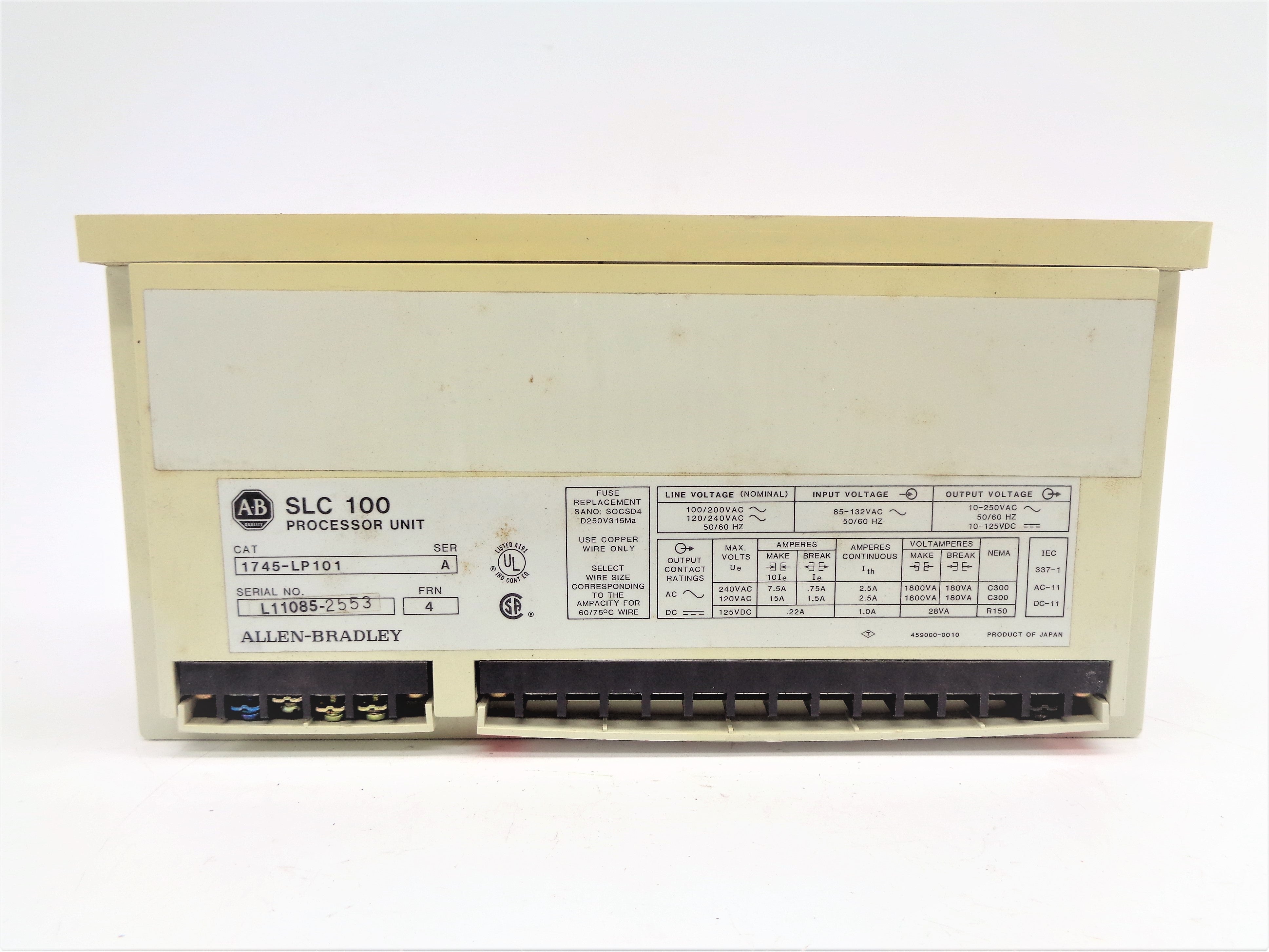 ALLEN BRADLEY 1745-LP101 SER. A F/W 4 10-250VAC 15A UNMP