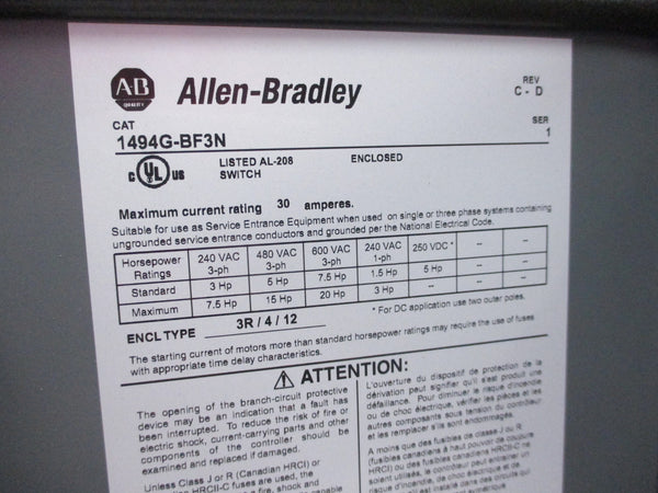 ALLEN BRADLEY 1494G-BF3N SER. 1 NSNP