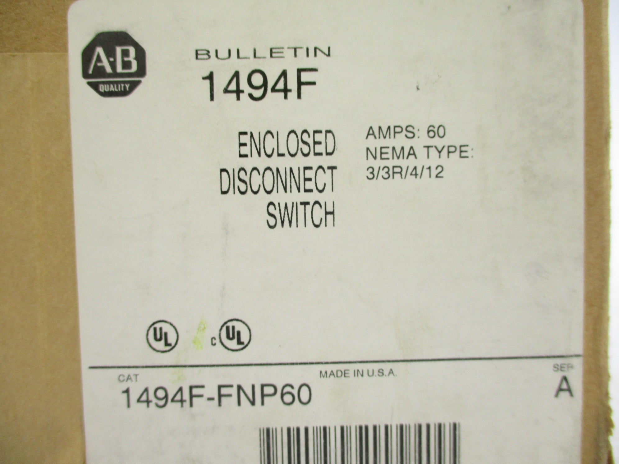 ALLEN BRADLEY 1494F-FNP60 SER. A (BR/WH) NSFS