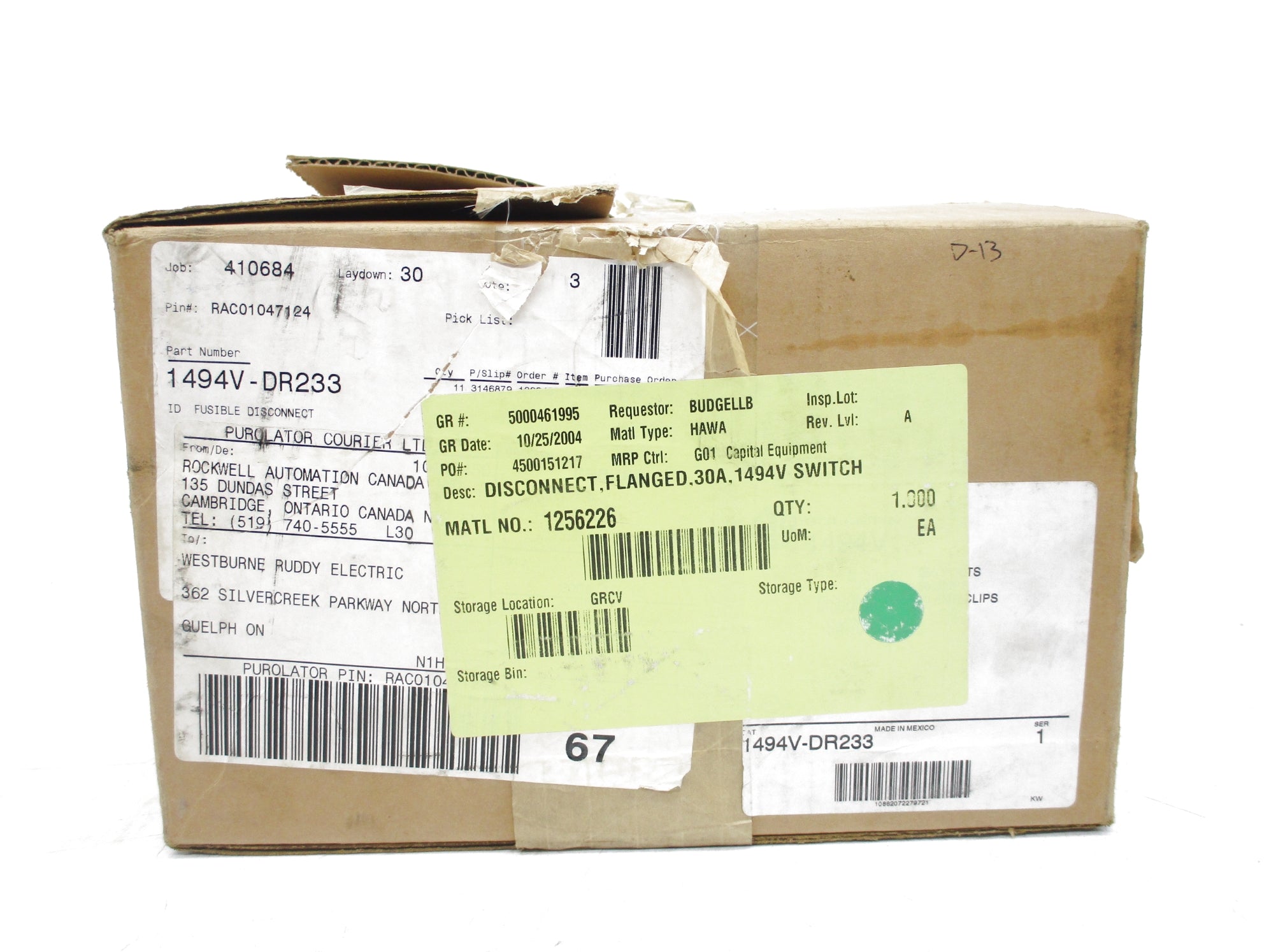 ALLEN BRADLEY 1494V-DR233 SER. 1 (BR/WH) NSMP