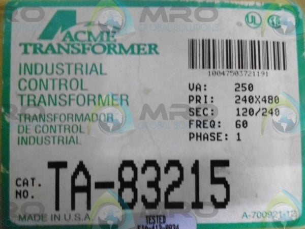 ACME TRANSFORMER TA-83215 CONTROL TRANSFORMER NSMP