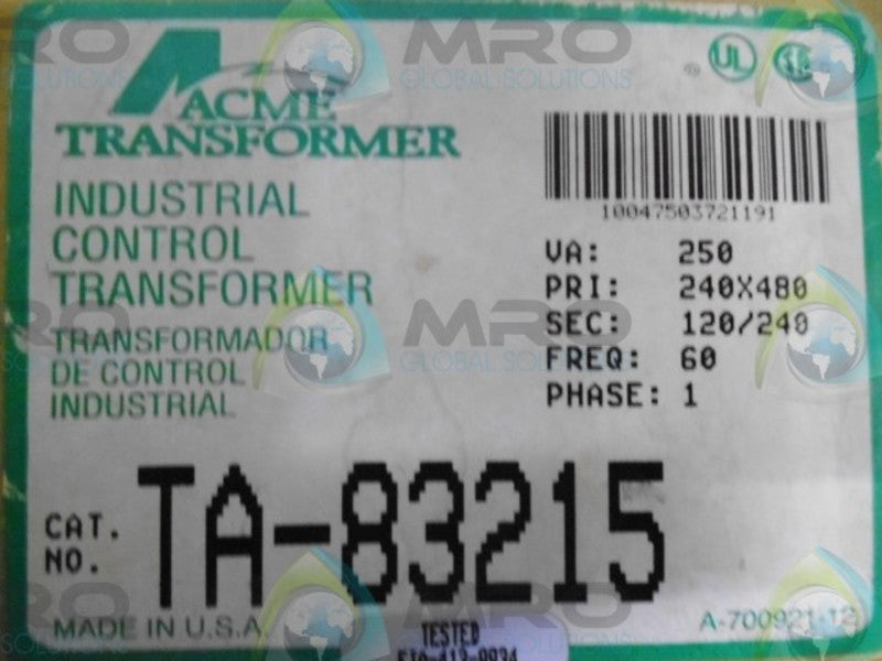 ACME TRANSFORMER TA-83215 CONTROL TRANSFORMER NSMP