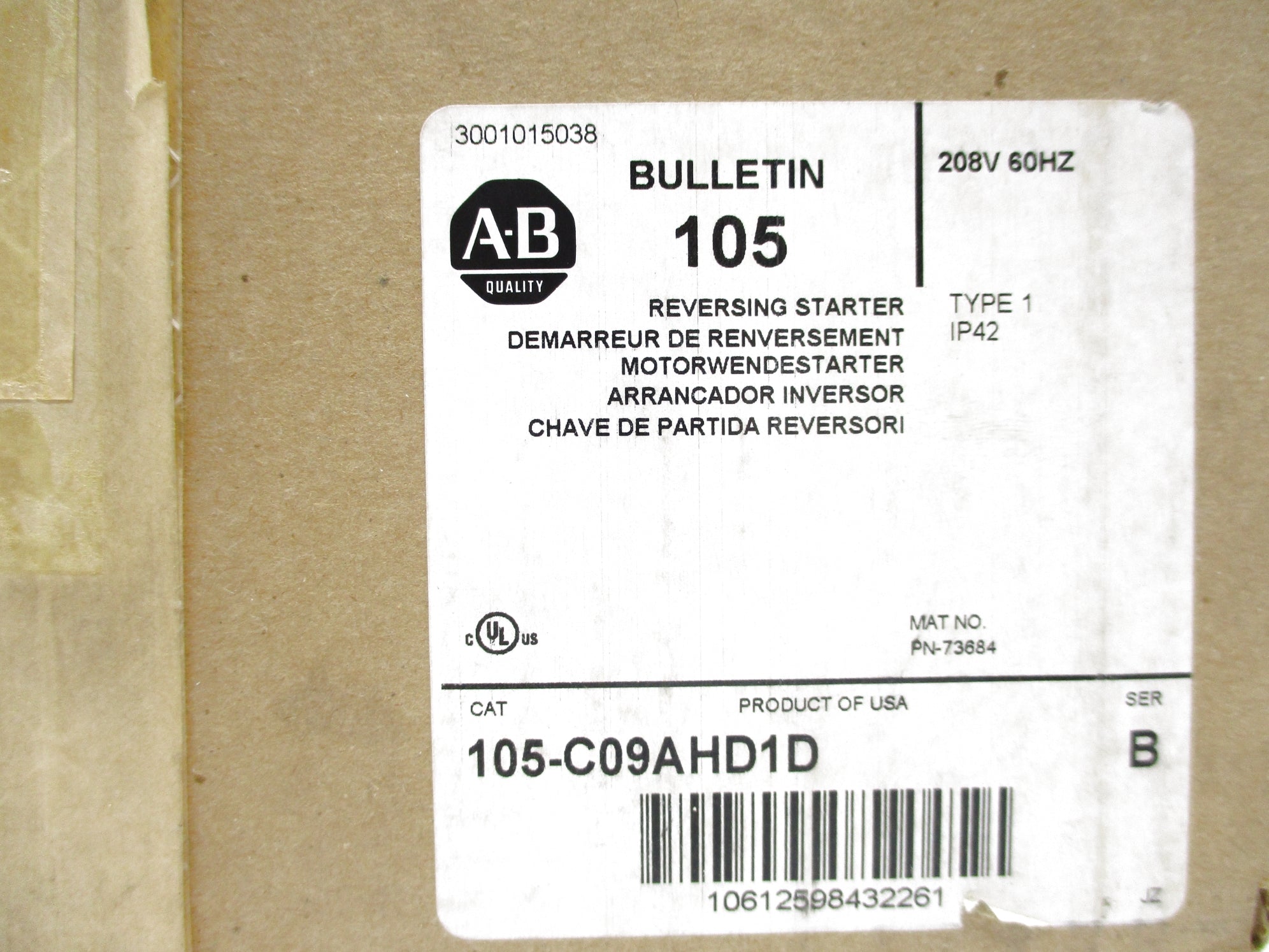 ALLEN BRADLEY 105-C09AHD1D SER. B (BR/WH) NSFS