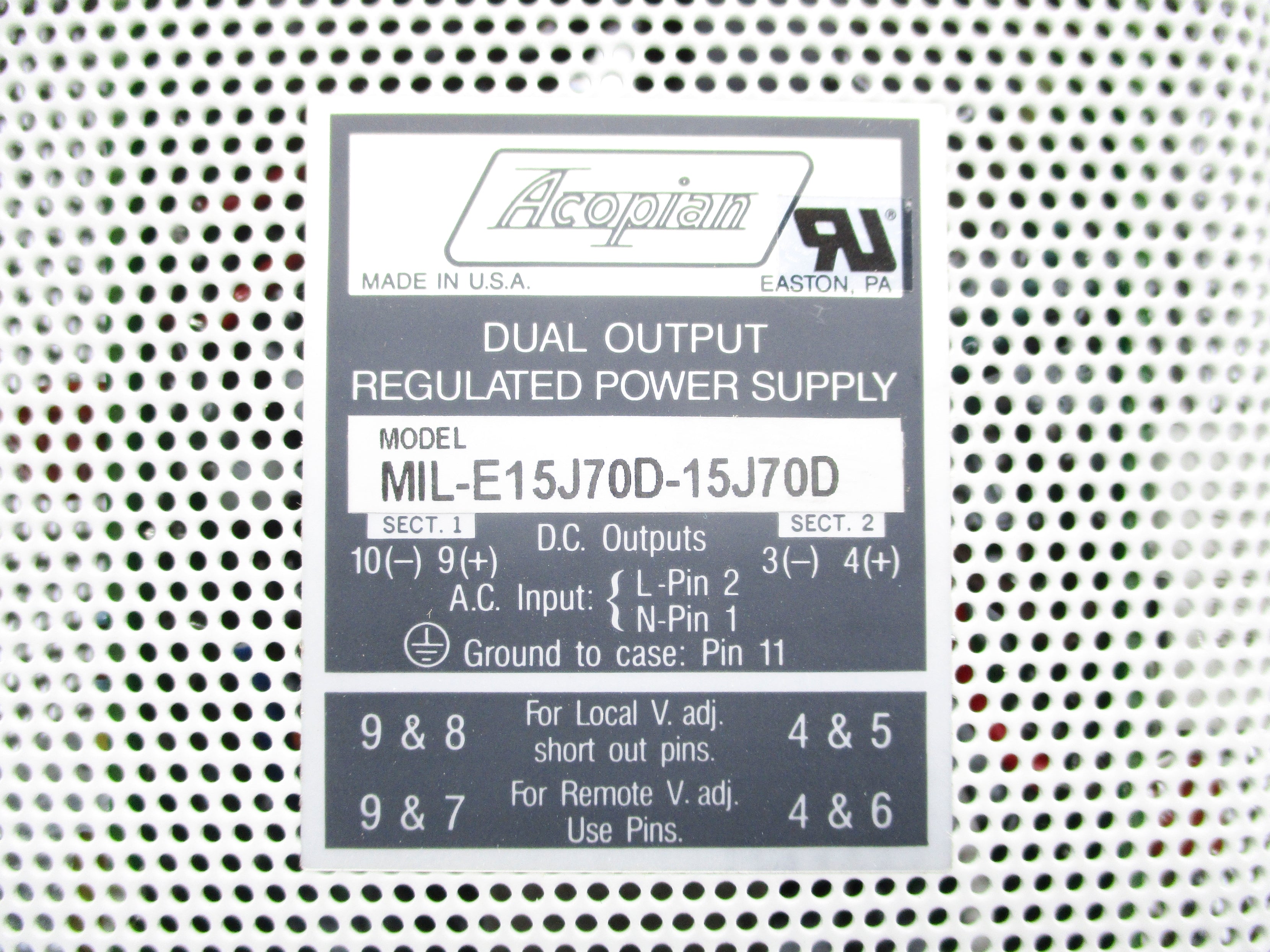 ACOPIAN MIL-E15J70D-15J70D NSNP