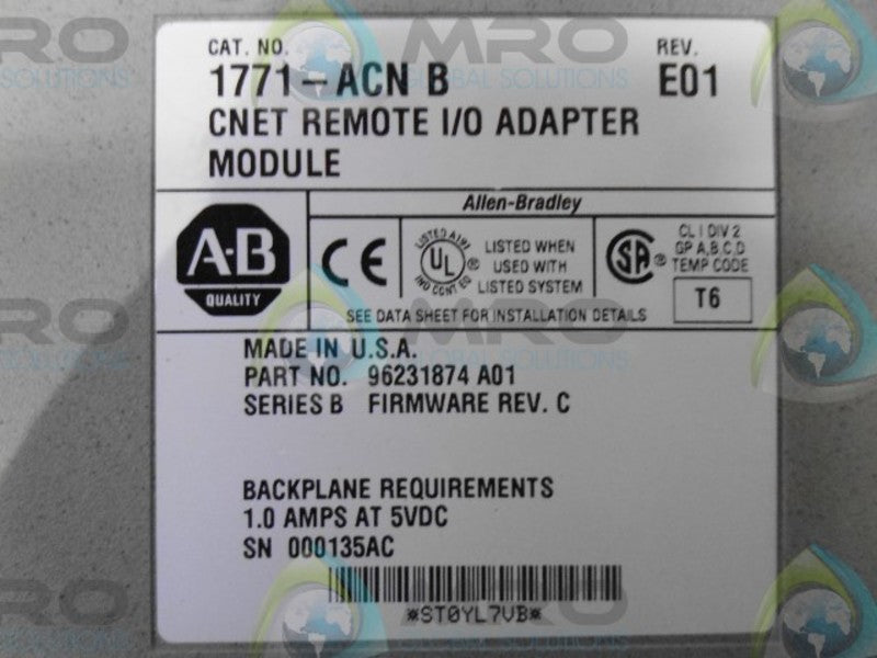 ALLEN BRADLEY 1771-ACN SER. B I/O ADAPTER   NSMP