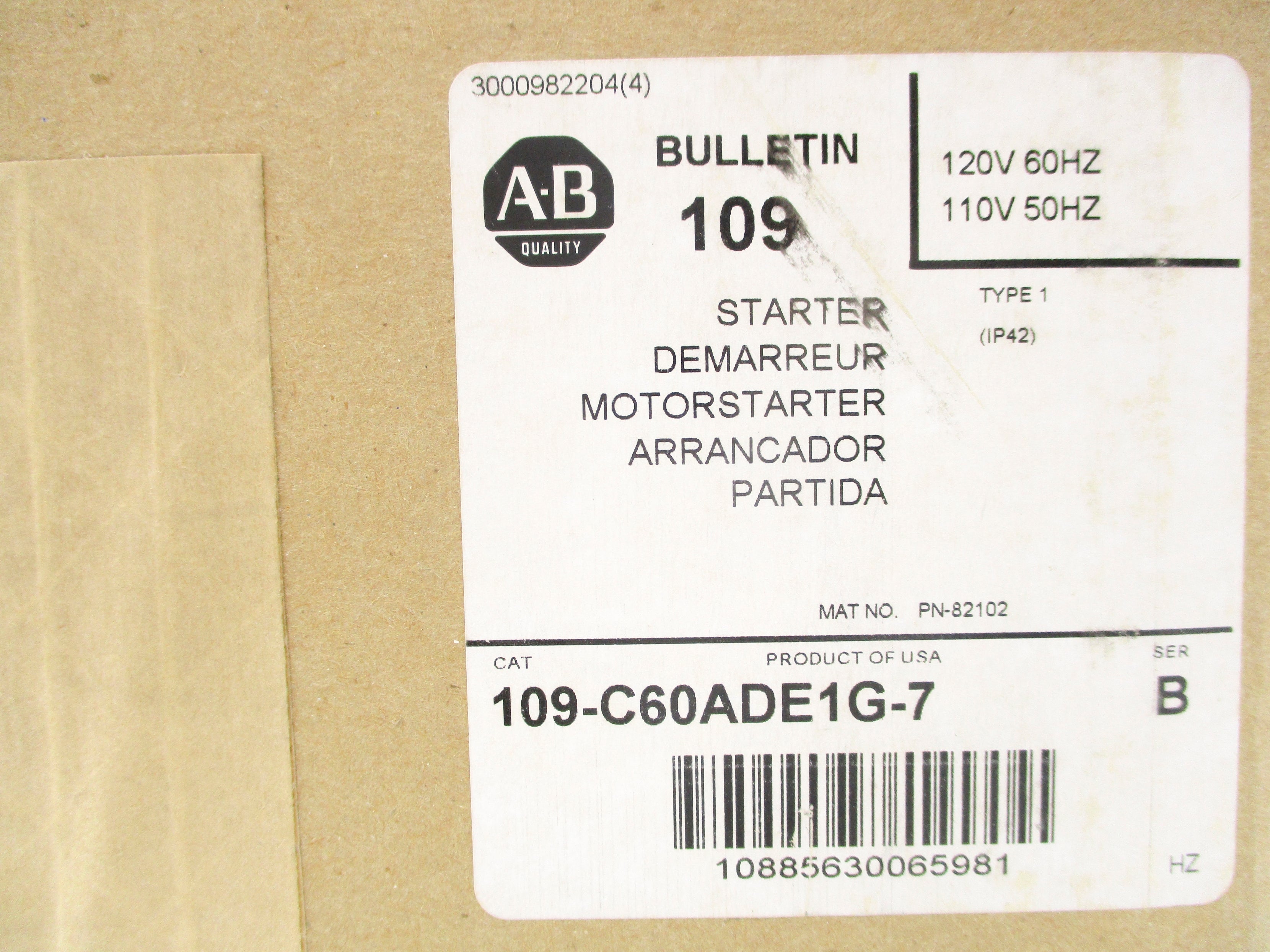 ALLEN BRADLEY 109-C60ADE1G-7 SER.B (BR/WH) NSFS