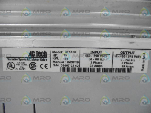 AC TECH SF5150 VARIABLE SPEED AC DRIVE 15HP  UNMP