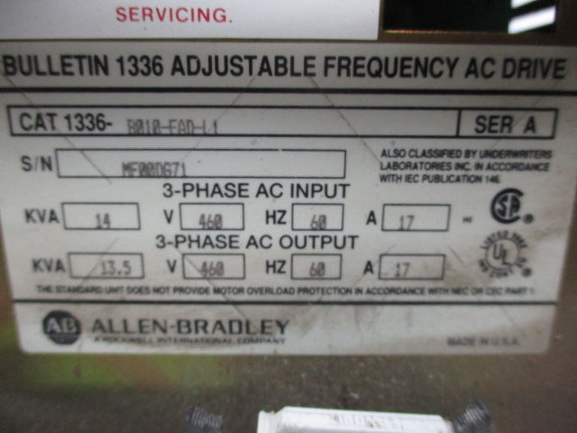 ALLEN BRADLEY 1336-B010-FAD-L1 SER. A UNMP