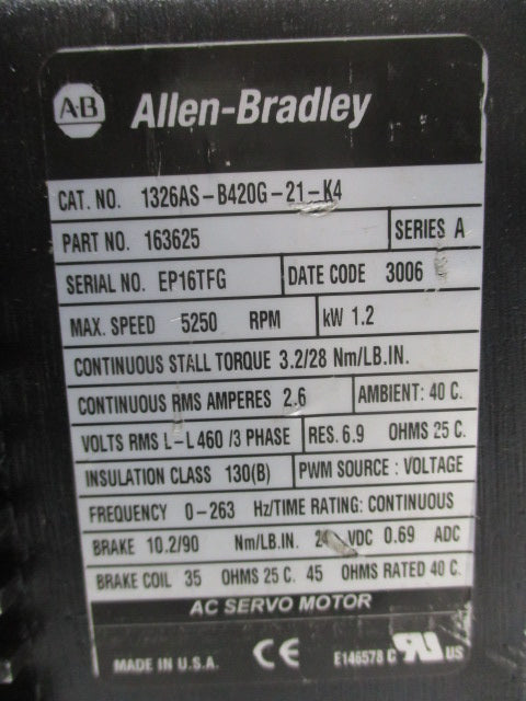 ALLEN BRADLEY 1326AS-B420G-21-K4 SER. A UNMP