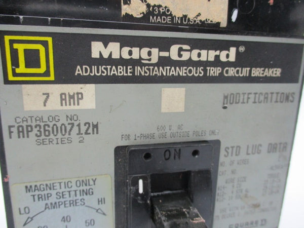 SQUARE D FAP3600712M CIRCUIT BREAKER 7A 600V UNMP