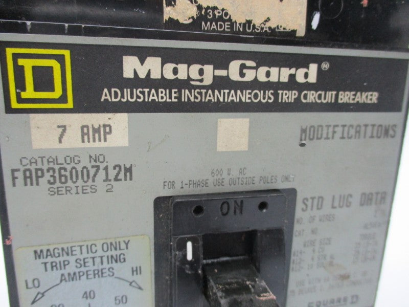 SQUARE D FAP3600712M CIRCUIT BREAKER 7A 600V UNMP