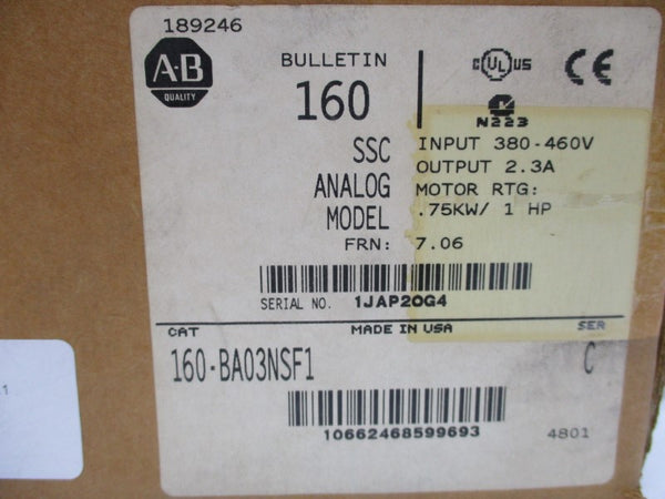 ALLEN BRADLEY 160-BA03NSF1 SER. C 380/460V 2.8A F/W 7.06 NSMP