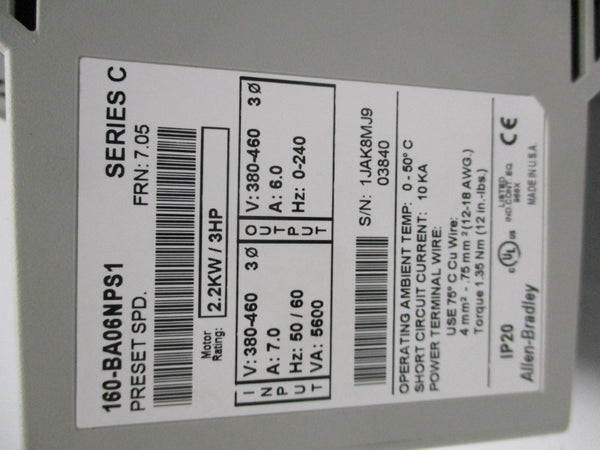 ALLEN BRADLEY 160-BA06NPS1 SER. C F/W 7.05 NSMP