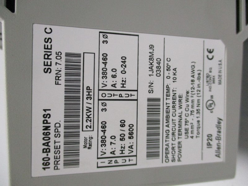 ALLEN BRADLEY 160-BA06NPS1 SER. C F/W 7.05 NSMP
