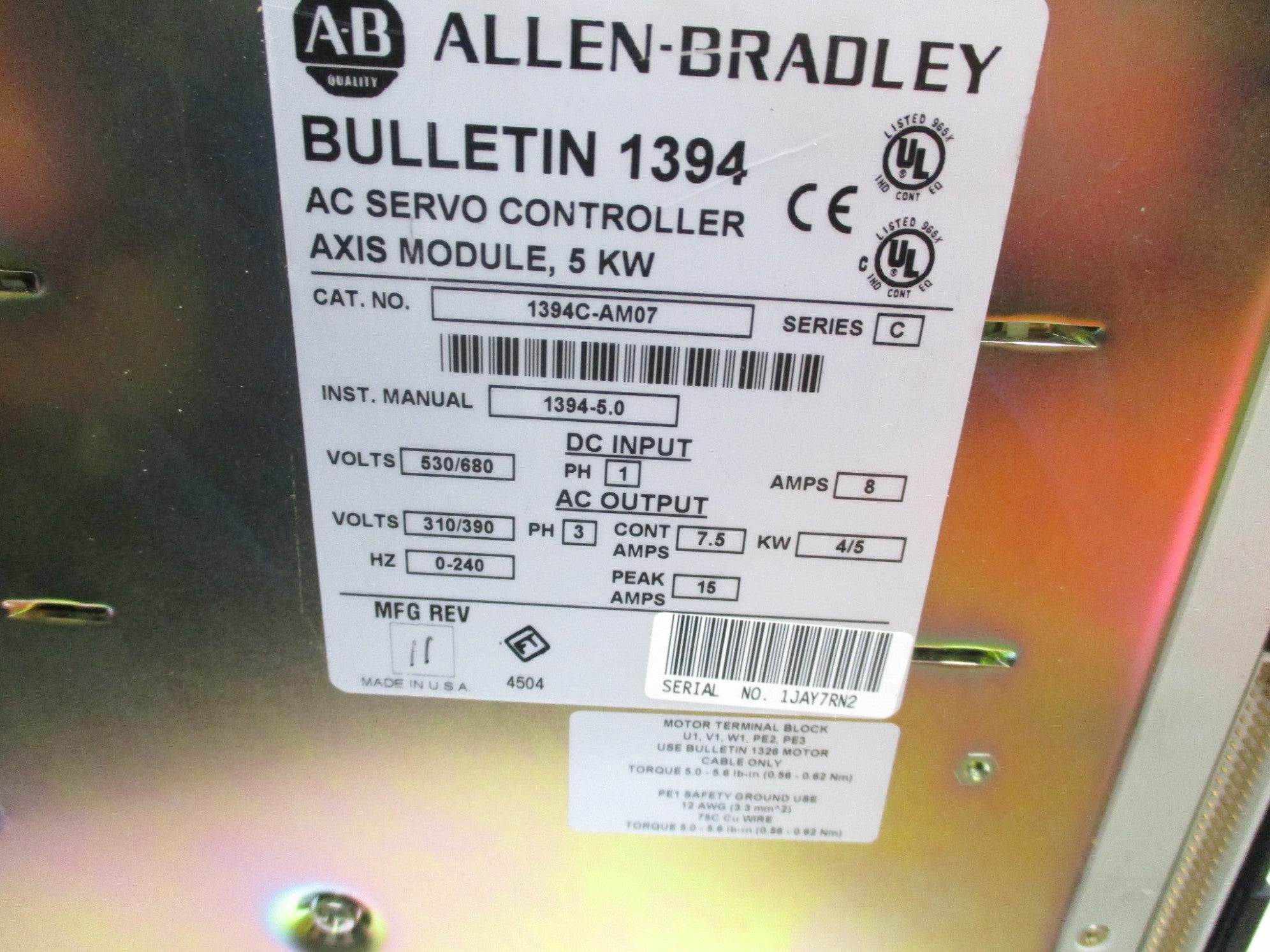 ALLEN BRADLEY 1394C-AM07 SER. C REMAN