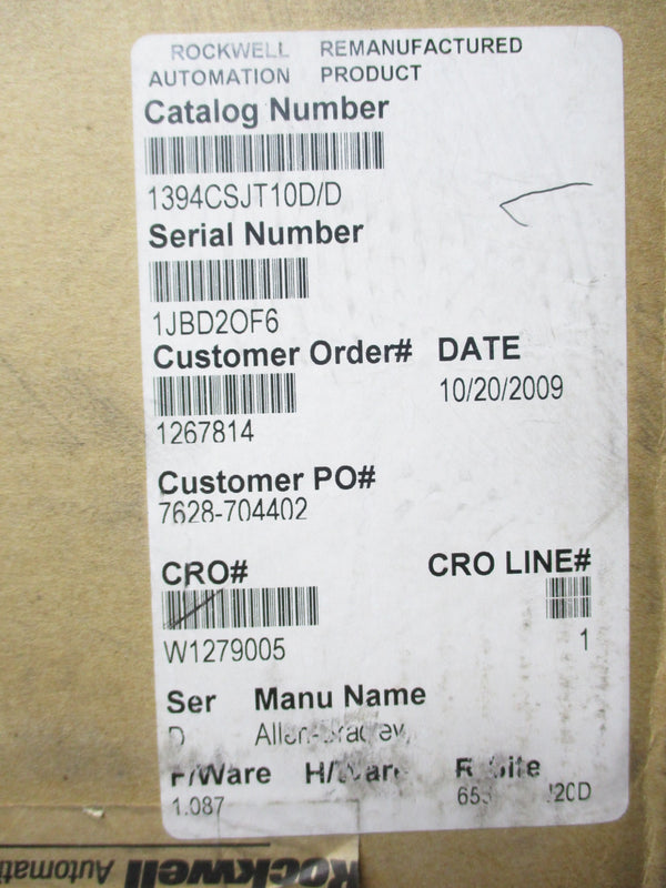 ALLEN BRADLEY 1394C-SJT10-D SER. D F/W V1.087 REMAN
