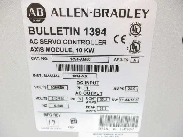 ALLEN BRADLEY 1394-AM50 SER. A 530/680V 24.9A NSNP
