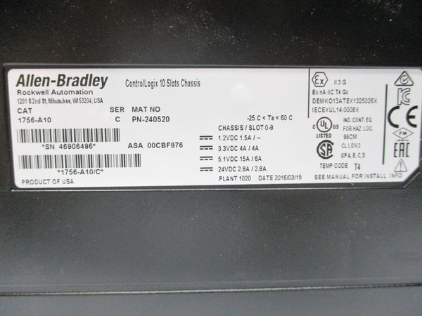 ALLEN BRADLEY 1756-A10 SER. C 24VDC 15A NSMP