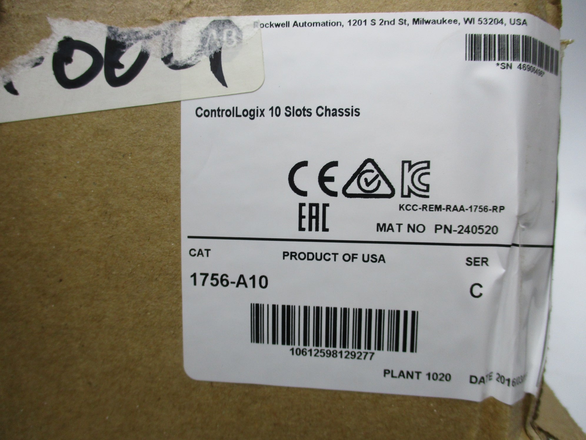 ALLEN BRADLEY 1756-A10 SER. C 24VDC 15A NSMP