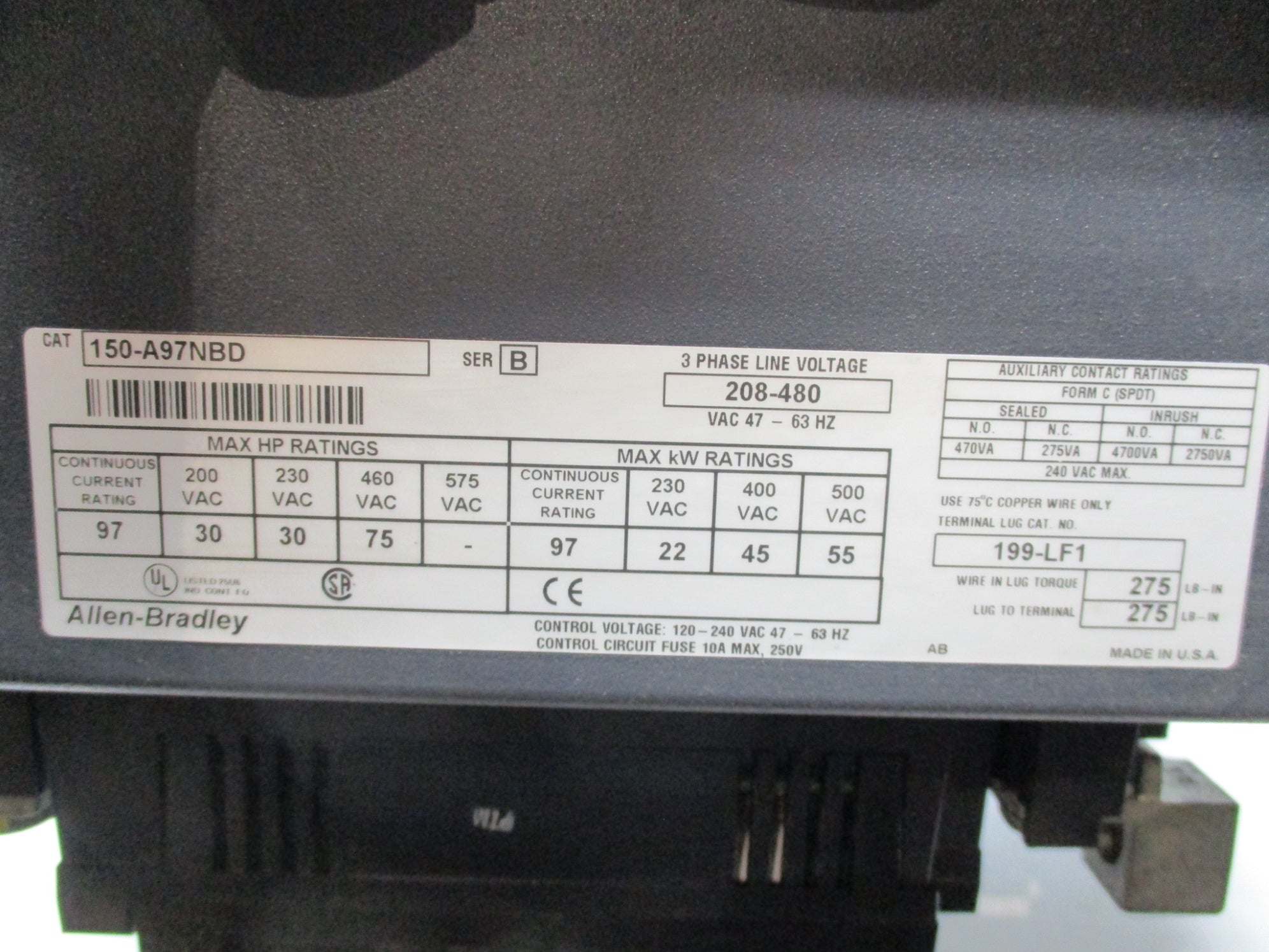 ALLEN BRADLEY 150-A97NBD SER. B UNMP