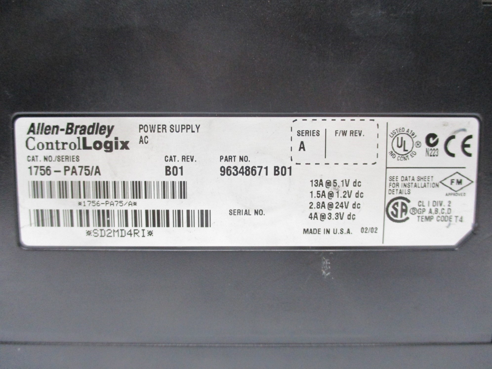 ALLEN BRADLEY 1756-PA75/A SER. A NSNP