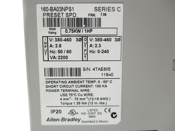 ALLEN BRADLEY 160-BA03NPS1 SER. C F/W 7.06 NSNP