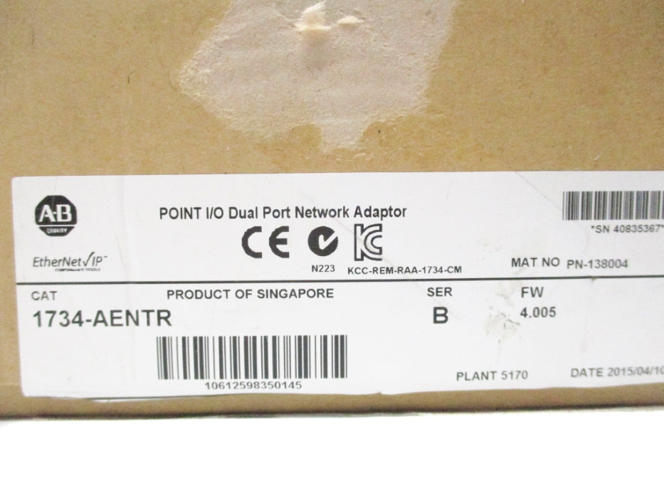 ALLEN BRADLEY 1734-AENTR SER. B 10-28.8VDC 10A F/W 4.005 NSMP