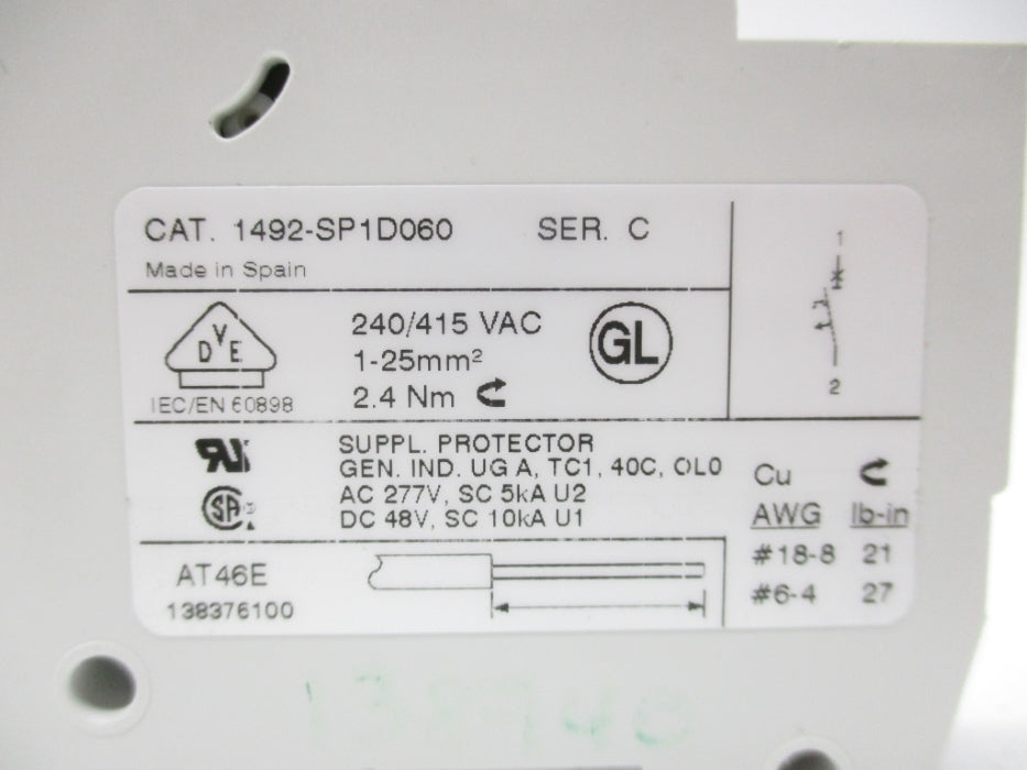ALLEN BRADLEY 1492-SP1D060 SER. C 48V 6A NSNP
