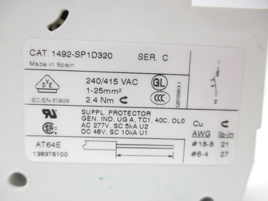 ALLEN BRADLEY 1492-SP1D320 SER. C 48V 32A NSNP