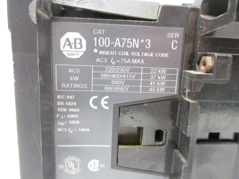 ALLEN BRADLEY 100-A75ND3 SER. C 120V (AS PICTURED) UNMP