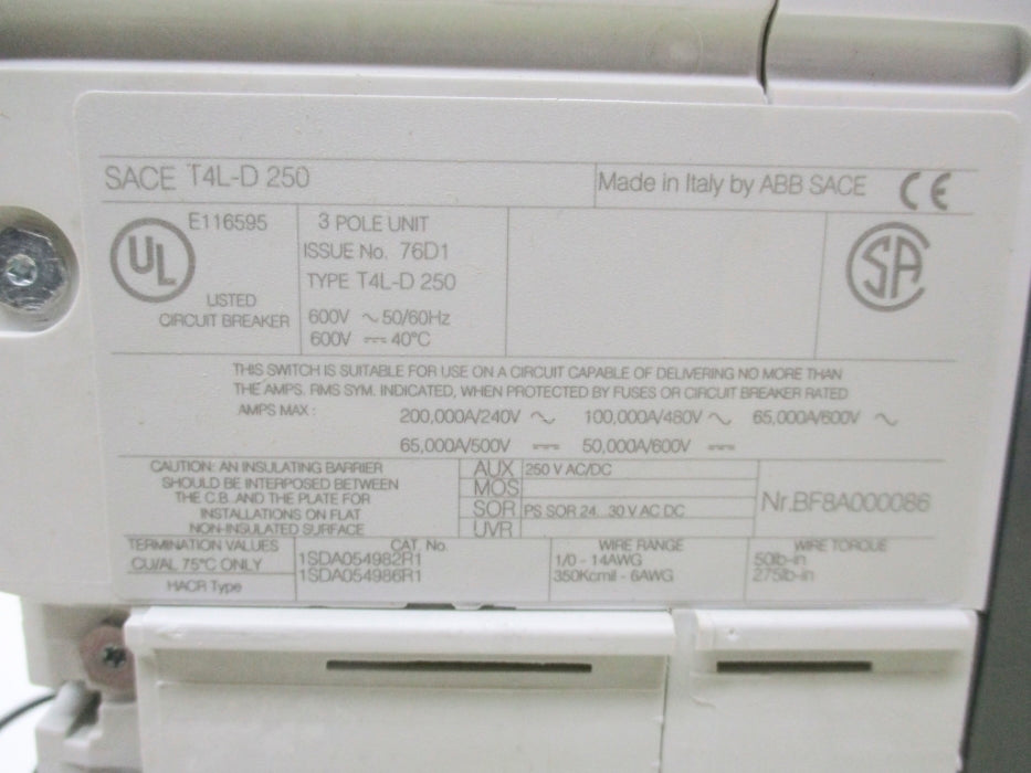 ABB T4L-D250 1SDA063284R1 250V NSNP