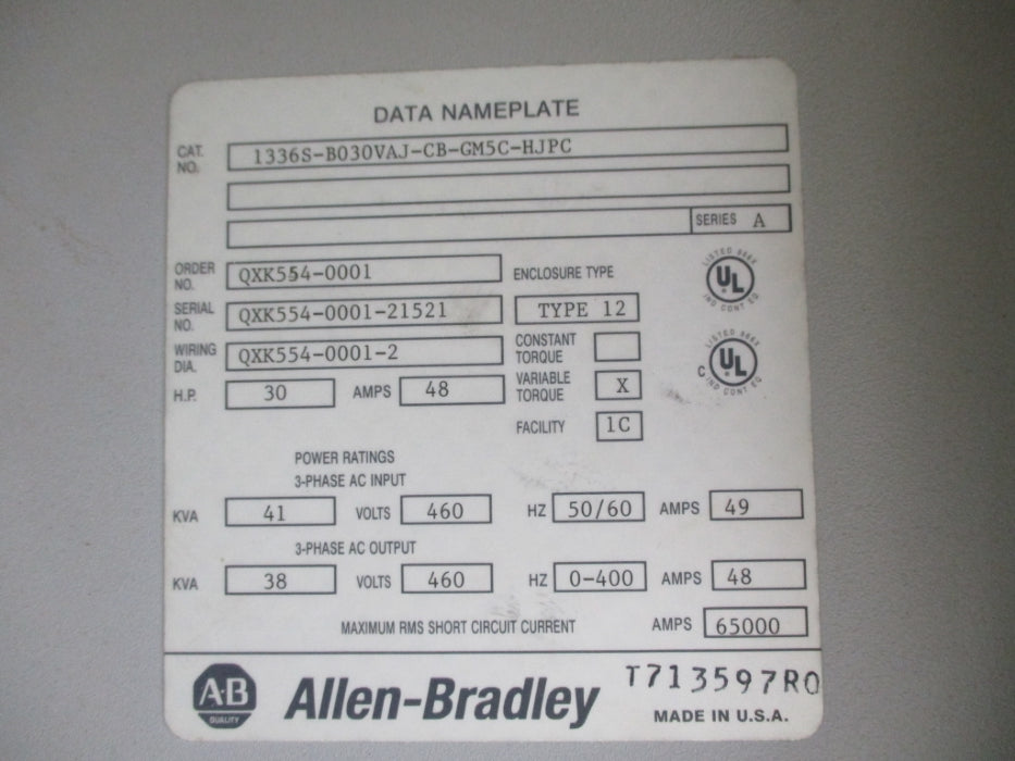 ALLEN BRADLEY 1336S-B030VAJ-CB-GM5C-HJPC UNMP