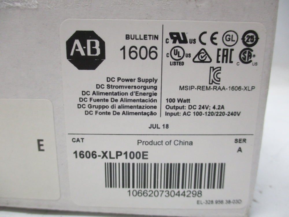 ALLEN BRADLEY 1606-XLP100E SER. A 100-120/220-240V 2.1/1.0A (WH) NSMP