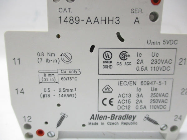 ALLEN BRADLEY 1489-AAHH3 SER. A 250VAC 2A NSNP