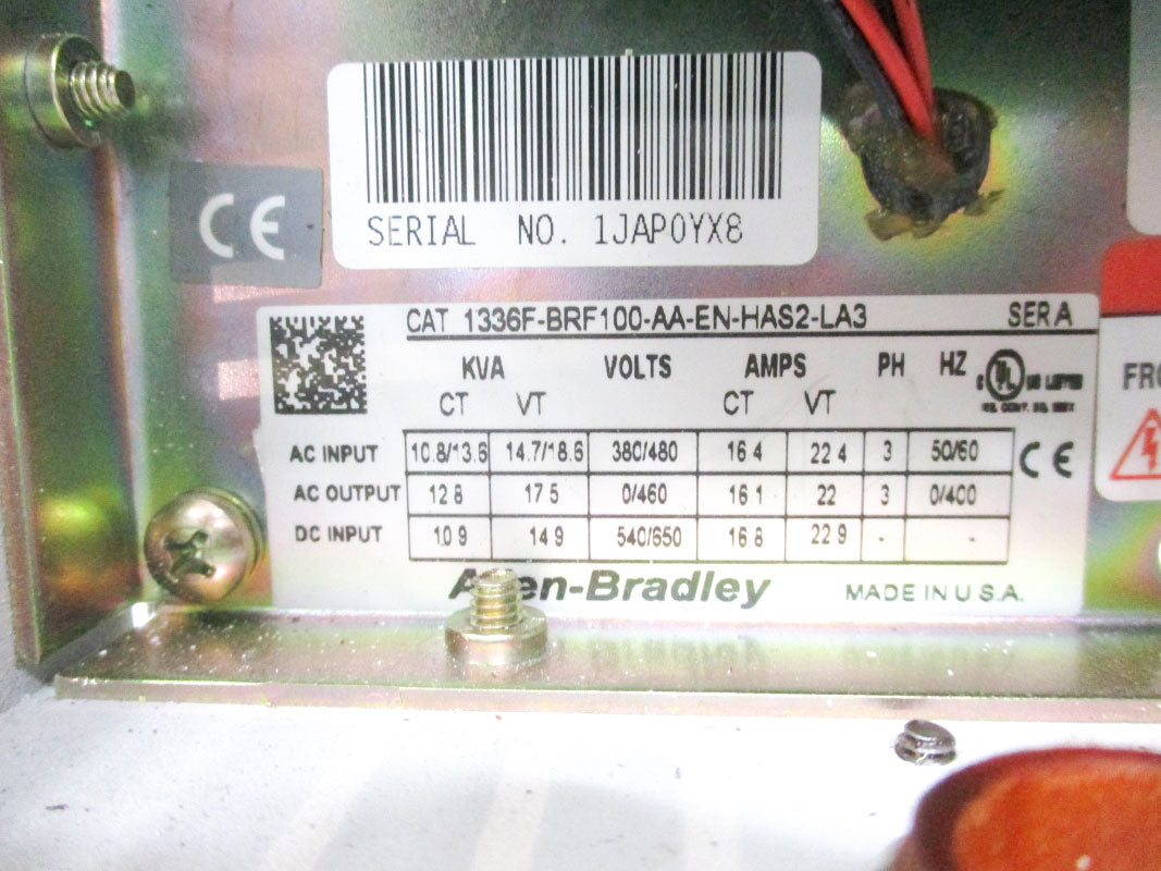 ALLEN BRADLEY 1336F-BRF100-AA-EN-HAS2-LA3 SER. A 480V UNMP