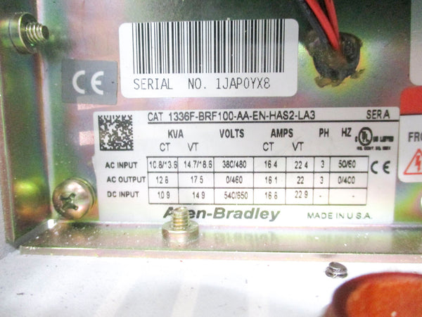 ALLEN BRADLEY 1336F-BRF100-AA-EN-HAS2-LA3 SER. A 480V UNMP