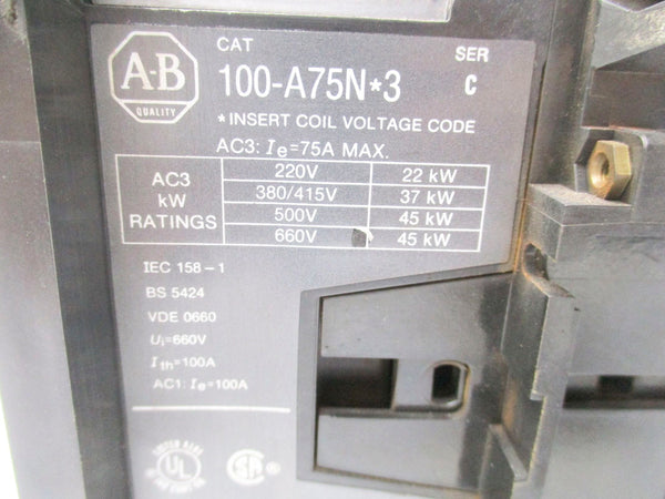 ALLEN BRADLEY 100-A75ND3 SER. C 120V 75A UNMP
