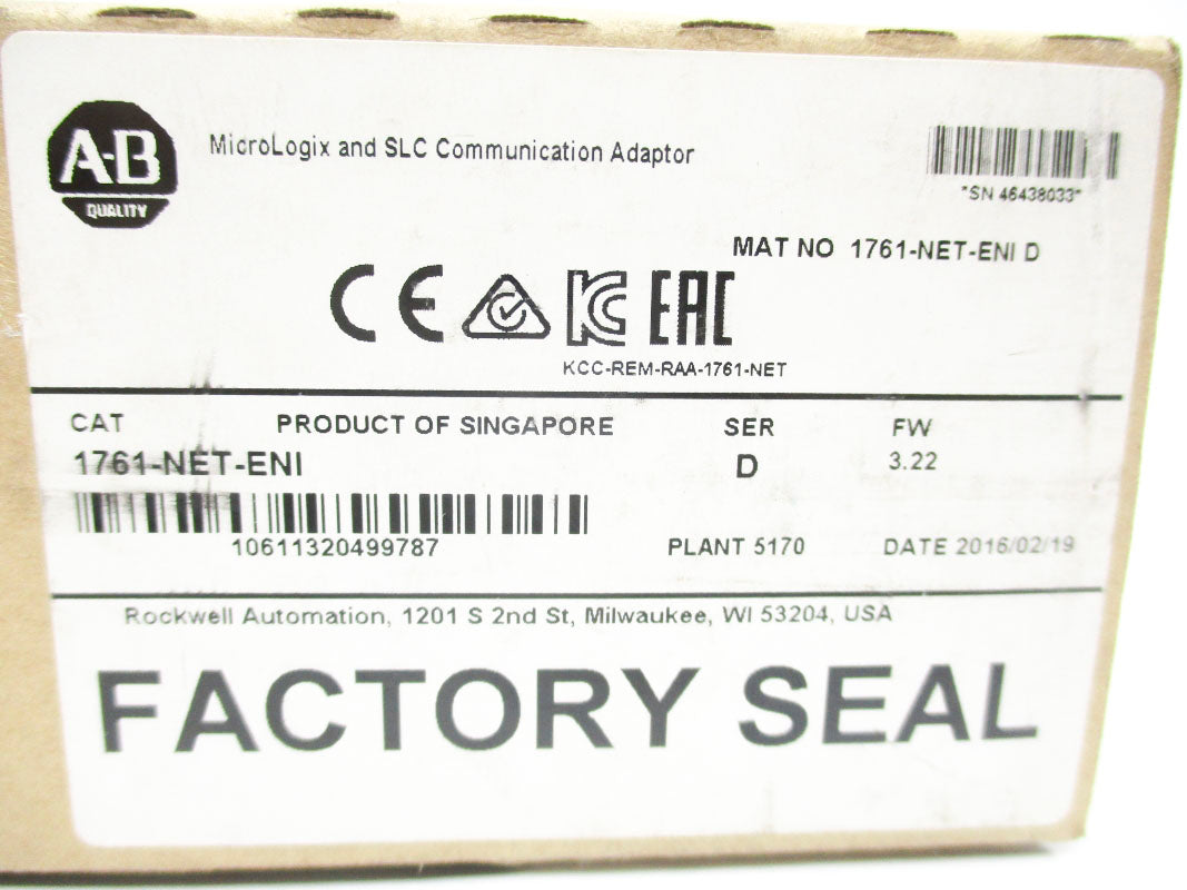 ALLEN BRADLEY 1761-NET-ENI SER. D F/W 3.22 DATE: 2016 NSFS