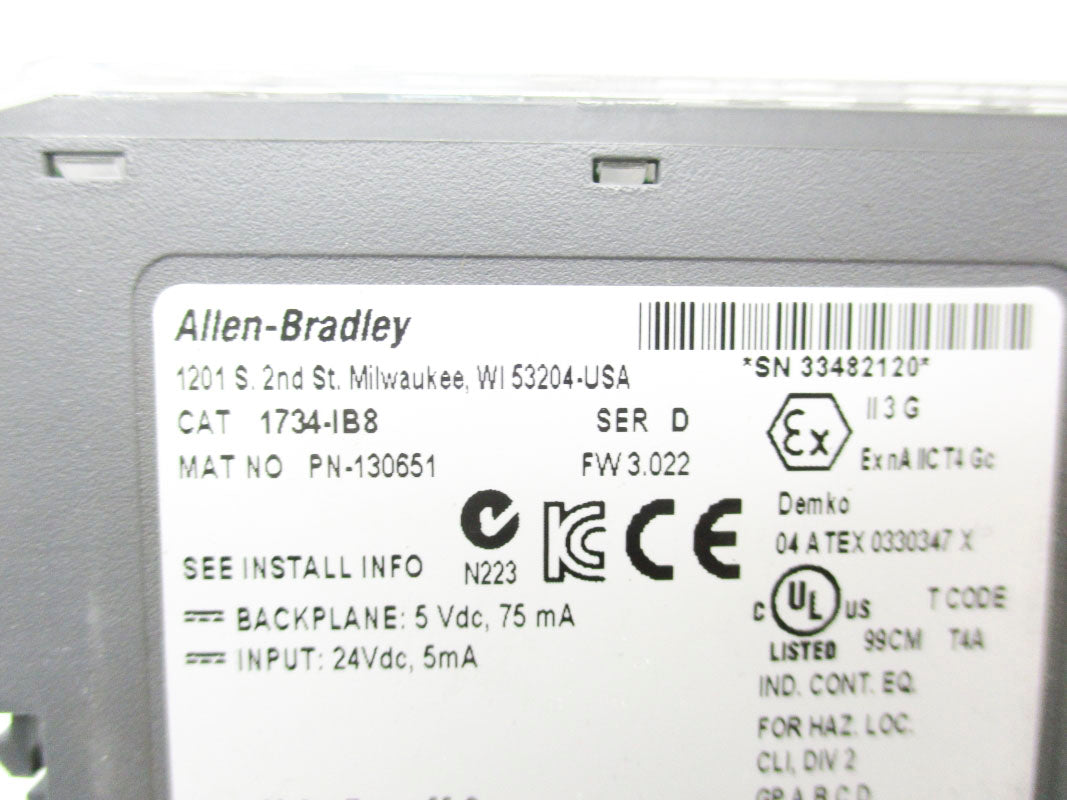 ALLEN BRADLEY 1734-IB8 SER. D F/W 3.030 24VDC NSMP