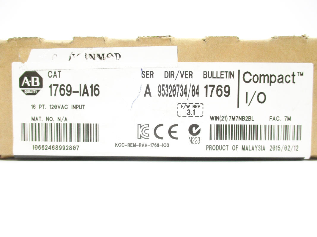 ALLEN BRADLEY 1769-IA16 SER. A 120VAC  F/W 3.1 DATE: 2015 NSFS