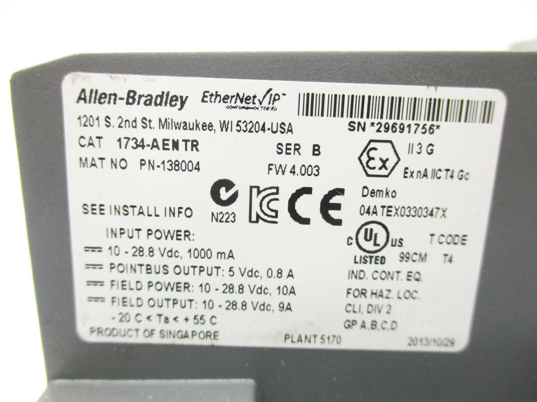 ALLEN BRADLEY 1734-AENTR SER. B 10-28.8VDC 10A F/W 4.003 NSMP