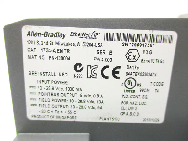 ALLEN BRADLEY 1734-AENTR SER. B 10-28.8VDC 10A F/W 4.003 NSMP