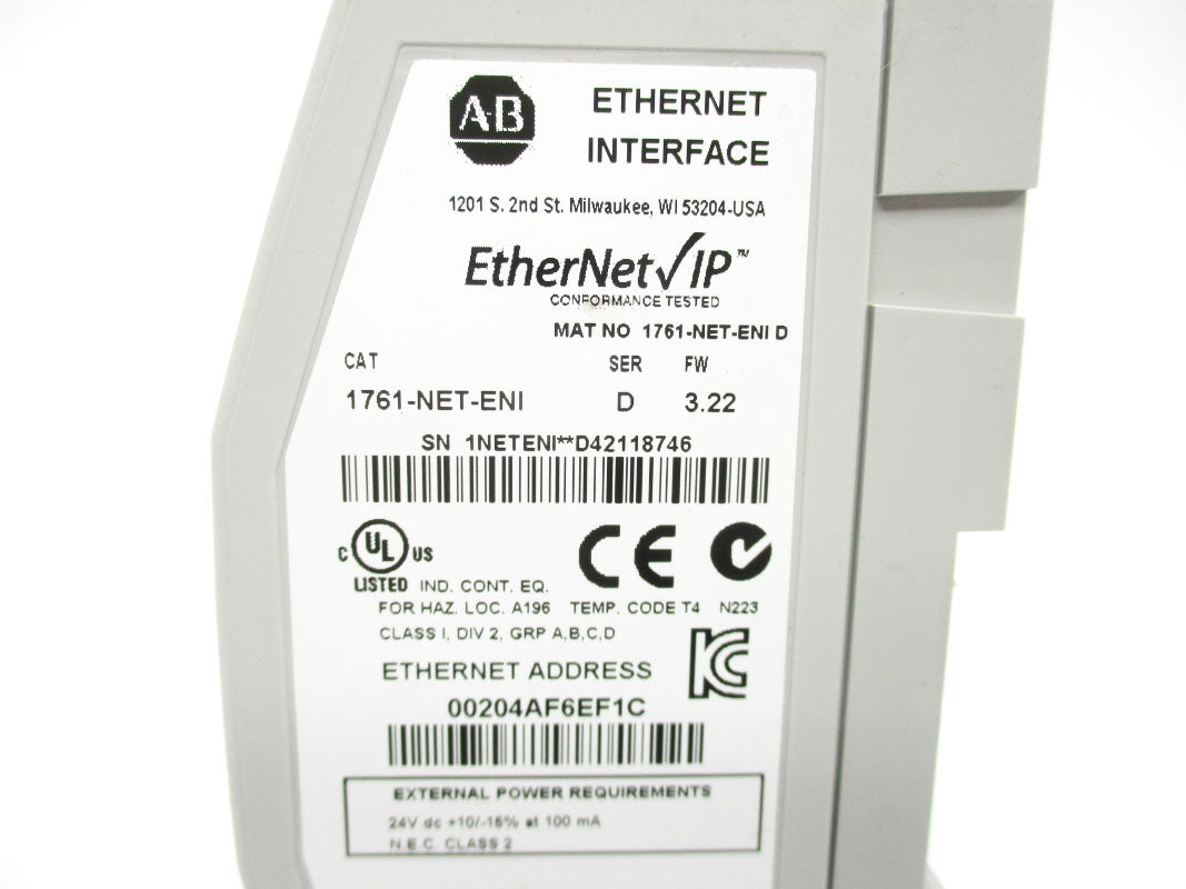 ALLEN BRADLEY 1761-NET-ENI SER. D 24VDC F/W 3.22 NSMP