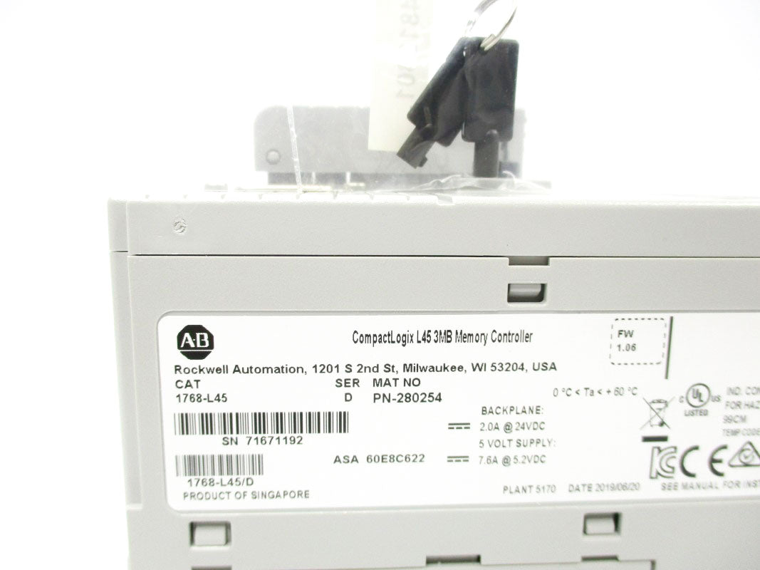 ALLEN BRADLEY 1768-L45 SER. D 24VDC 2.0A F/W 1.06 NSMP