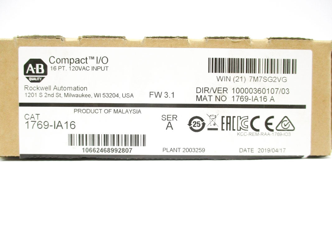 ALLEN BRADLEY 1769-IA16 SER. A 120VAC 0.115A F/W 3.1 NSMP