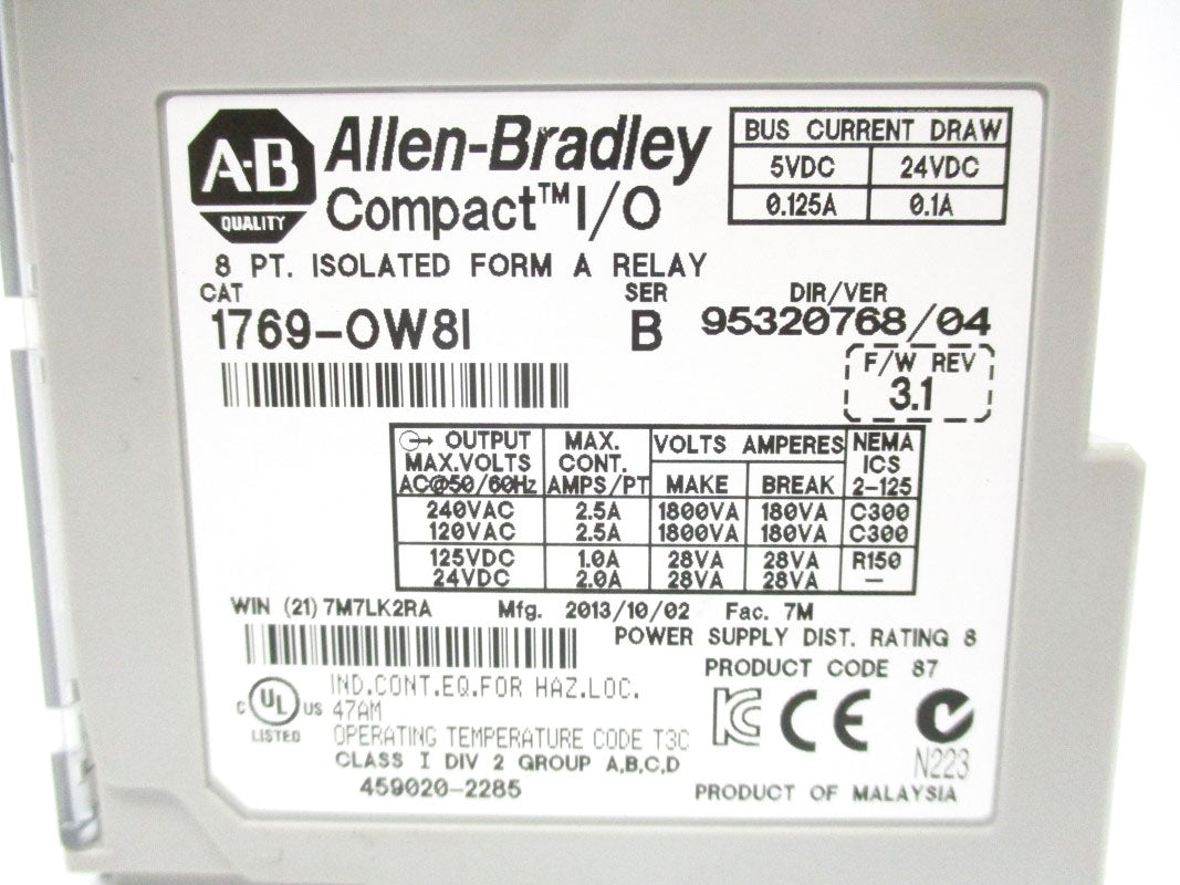 ALLEN BRADLEY 1769-OW8I SER. B F/W 3.1 24VDC 0.1A (NO TERMINAL) NSMP